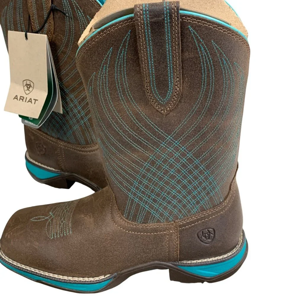Ariat Womens Anthem Square Toe Western Boots Sz 6 B Java Brown Turquoise Leather - Picture 2 of 12